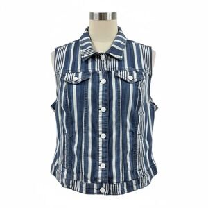 Cato Est. 1946‎ Denim Vest Womens XL Blue Striped Sleeveless Stretch